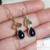 Black Onyx Bohemian Dangle Earring,925 Silver Raw Citrine Earring, Gemstone Earring, Dainty Earing, Handmade Earrings, Bridesmaid Gift